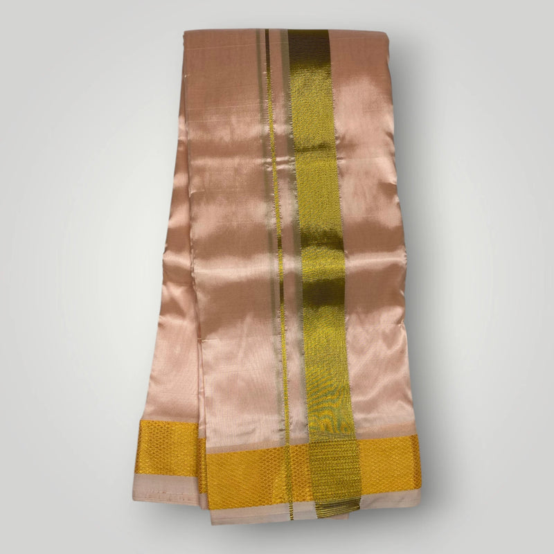 HORAD Premium Art Silk Rose Gold Dhoti + Angavastram + Belt (10X6)