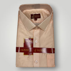 Horad Premium Art Silk Dad and Son RoseGold Shirt + Cream with RoseGold+Gold Border Welcro Dhoti