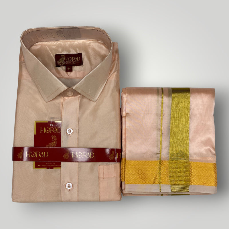 Horad Premium Art Silk Rose Gold Shirt + Dhoti