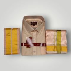 Horad Premium Art Silk Rose Gold Shirt + Dhoti +  Angavastram