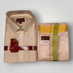 Horad Premium Art Silk Dad and Son Rose Gold Shirt + Welcro Dhoti