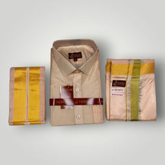 Horad Premium Art Silk Rose Gold Shirt + Welcro Dhoti + Angavastram