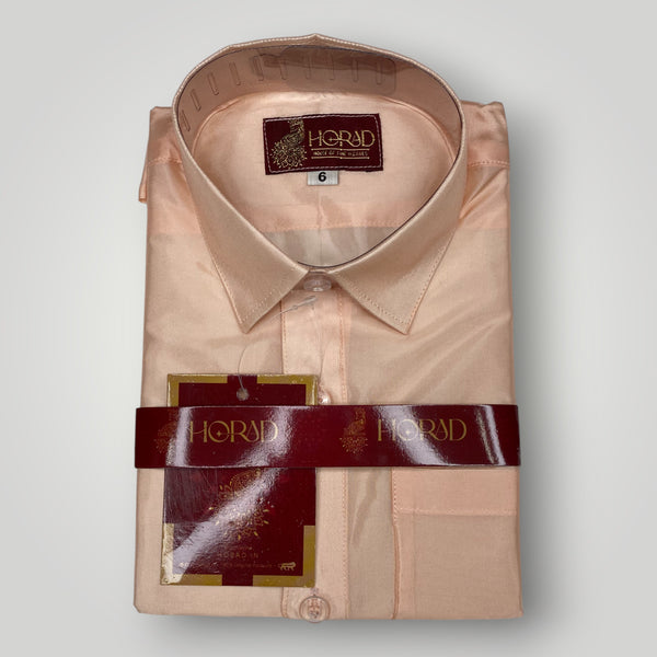 Horad Premium Art Silk Dad and Son Rose Gold Shirt + Dhoti