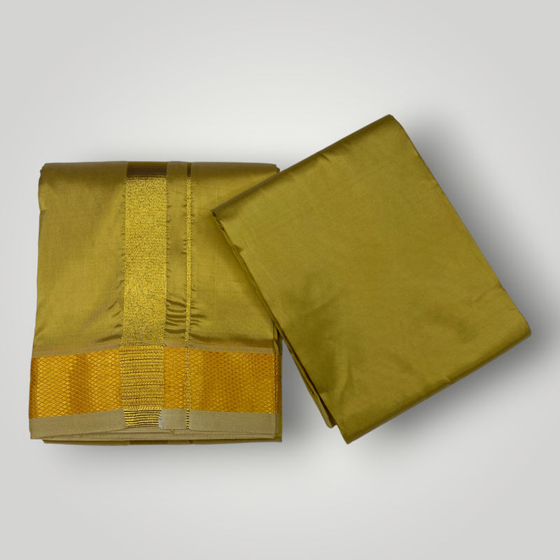 HORAD Premium Art Silk Dark Gold Dhoti with Shirt Material