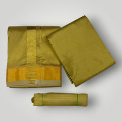 HORAD Premium Art Silk Dark Gold Dhoti with Shirt Material + Belt