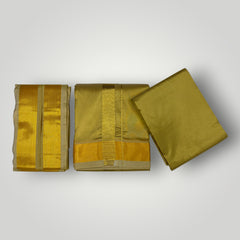 HORAD Premium Art Silk Dark Gold Dhoti with Shirt Material + Angavastram