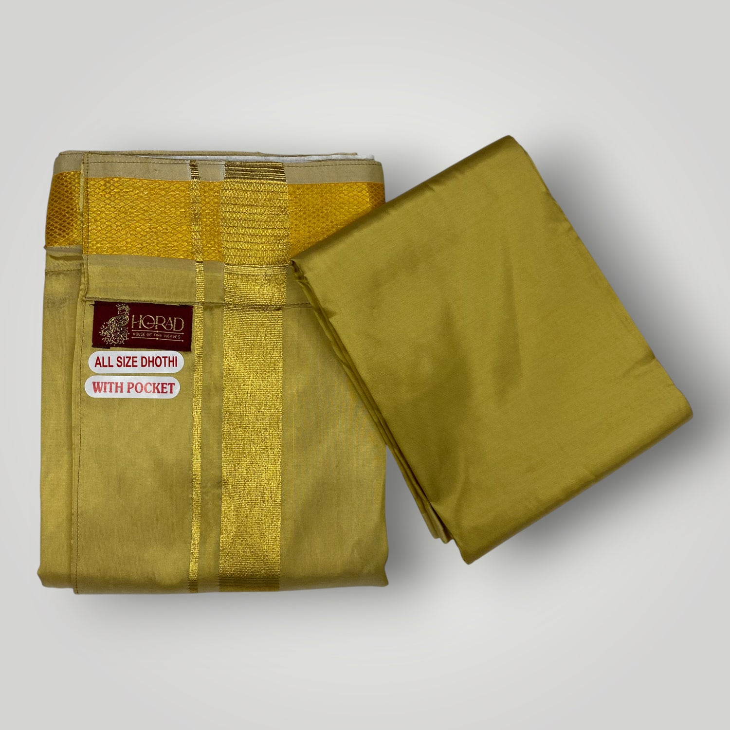 HORAD Premium Art Silk Dark Gold Welcro Dhoti with Shirt Material