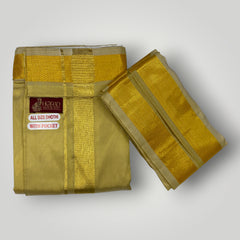 Horad Premium Art Silk Dark Gold Welcro Dhoti + Angavastram