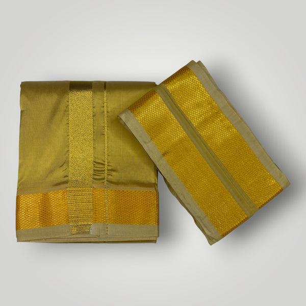 HORAD Premium Art Silk Dark Gold Dhoti + Angavastram (9X5)