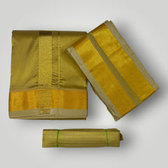 HORAD Premium Art Silk Dark Gold Dhoti + Angavastram + Belt (8X4)