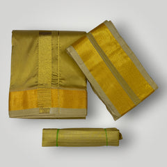 HORAD Premium Art Silk Dark Gold Dhoti + Angavastram + Belt (9X5)