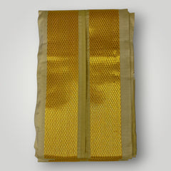 HORAD Premium Art Silk Dark Gold Dhoti + Angavastram + Belt (8X4)
