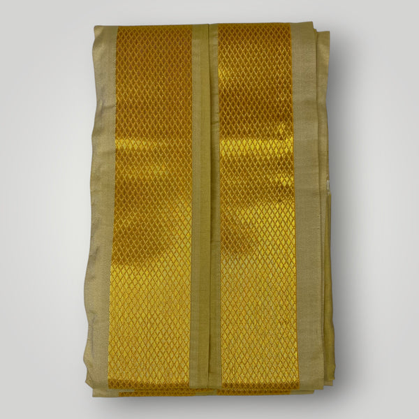 HORAD Premium Art Silk Dark Gold Dhoti + Angavastram + Belt (8X4)