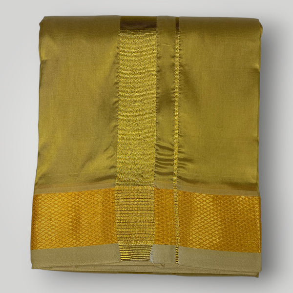 HORAD Premium Art Silk Dark Gold Dhoti + Angavastram (8X4)