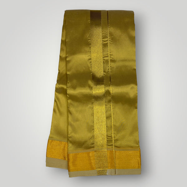 HORAD Premium Art Silk Dark Gold Dhoti + Angavastram + Belt (8X4)