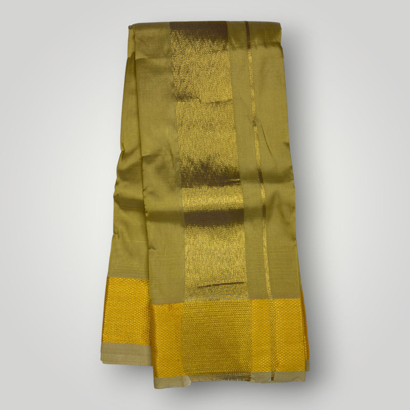 Horad Premium Art Silk Dad and Son Dark Gold Shirt + Dhoti + Angavastram + Belt