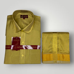 Horad Premium Art Silk Dark Gold Shirt + Dhoti