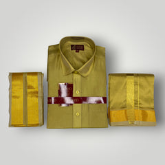 Horad Premium Art Silk Dark Gold Shirt + Dhoti +  Angavastram
