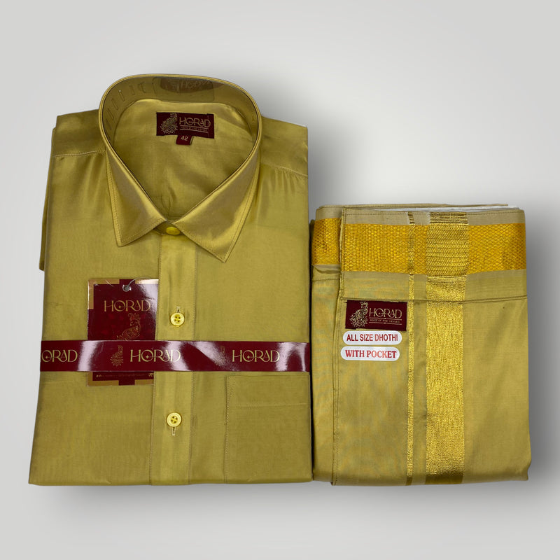 Horad Premium Art Silk Dark Gold Shirt + Welcro Dhoti
