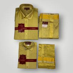 Horad Premium Art Silk Dad and Son Dark Gold Shirt + Welcro Dhoti