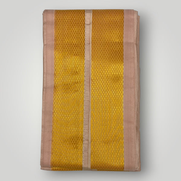 HORAD Premium Art Silk Rose Gold Dhoti + Angavastram (8X4)