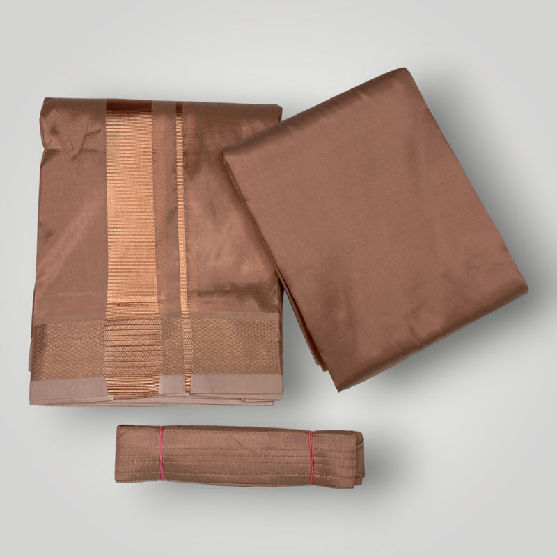 HORAD Premium Art Silk Copper  Dhoti + Angavastram + Belt