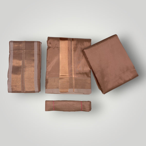 HORAD Premium Art Silk Copper  Dhoti with Shirt Material + Angavastram + Belt