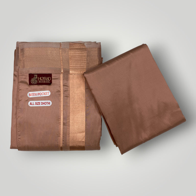 HORAD Premium Art Silk Copper  Welcro Dhoti with Shirt Material