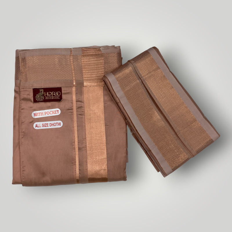 Horad Premium Art Silk Copper Welcro Dhoti + Angavastram