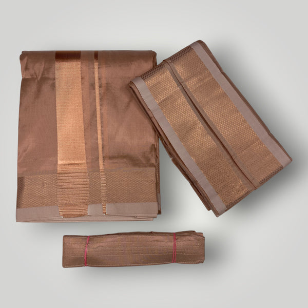 HORAD Premium Art Silk Copper  Dhoti + Angavastram + Belt (10X6)