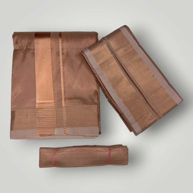 HORAD Premium Art Silk Copper  Dhoti + Angavastram + Belt (10X6)