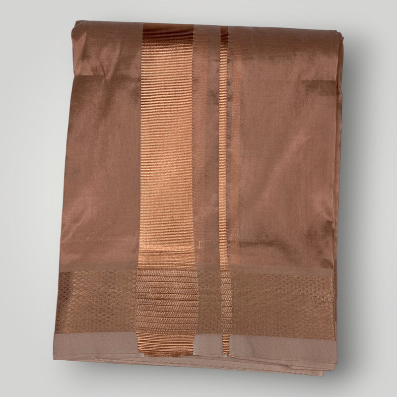 Horad Premium Art Silk Dad and Son Copper  Shirt + Dhoti + Angavastram