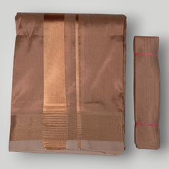 HORAD Premium Art Silk Copper  Dhoti + Angavastram + Belt (9X5)