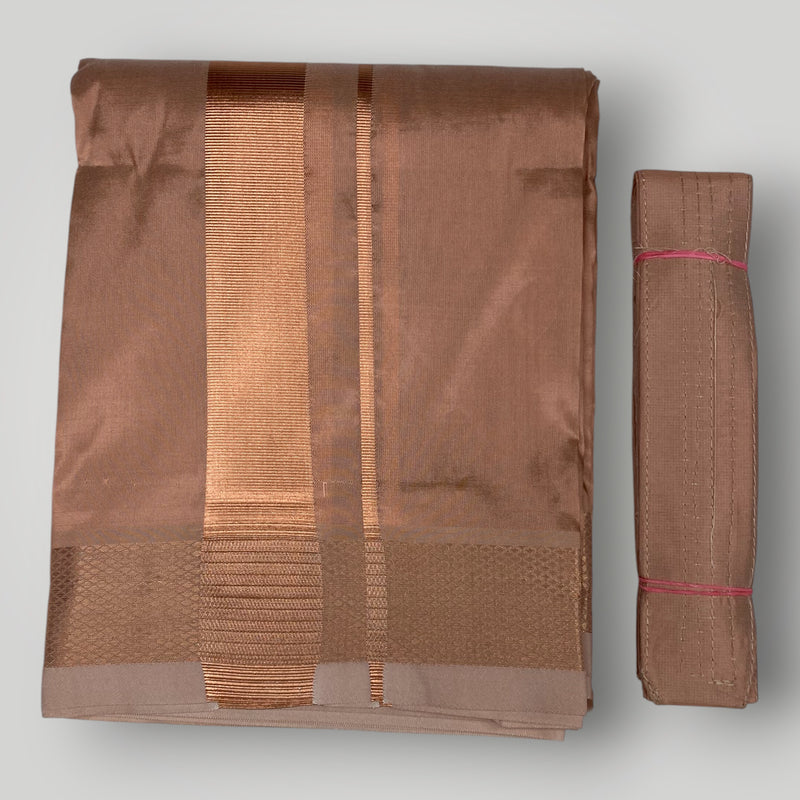 HORAD Premium Art Silk Copper  Dhoti + Angavastram + Belt (9X5)