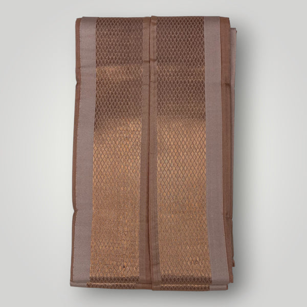 HORAD Premium Art Silk Copper  Welcro Dhoti with Shirt Material + Angavastram