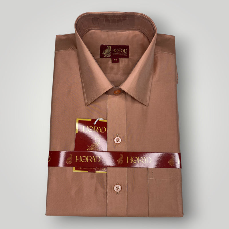 Horad Premium Art Silk Dad and Son Copper  Shirt + Dhoti + Angavastram + Belt