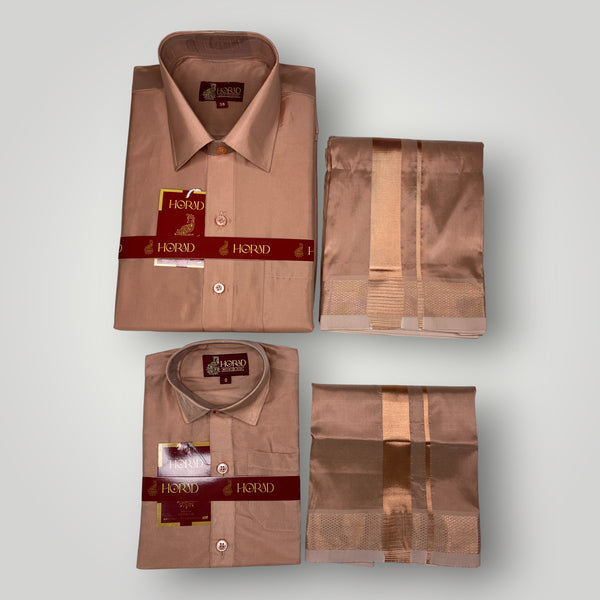 Horad Premium Art Silk Dad and Son Copper Shirt + Dhoti
