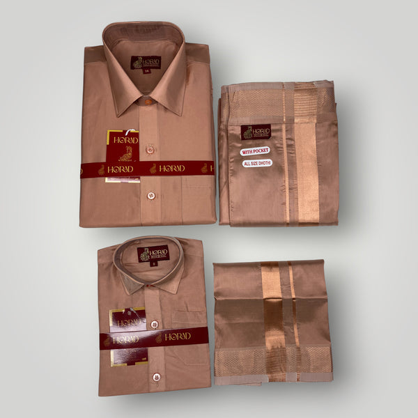 Horad Premium Art Silk Dad and Son Copper  Shirt + Welcro Dhoti