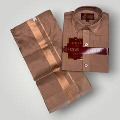 Horad Premium Art Silk Dad and Son Copper  Shirt + Welcro Dhoti