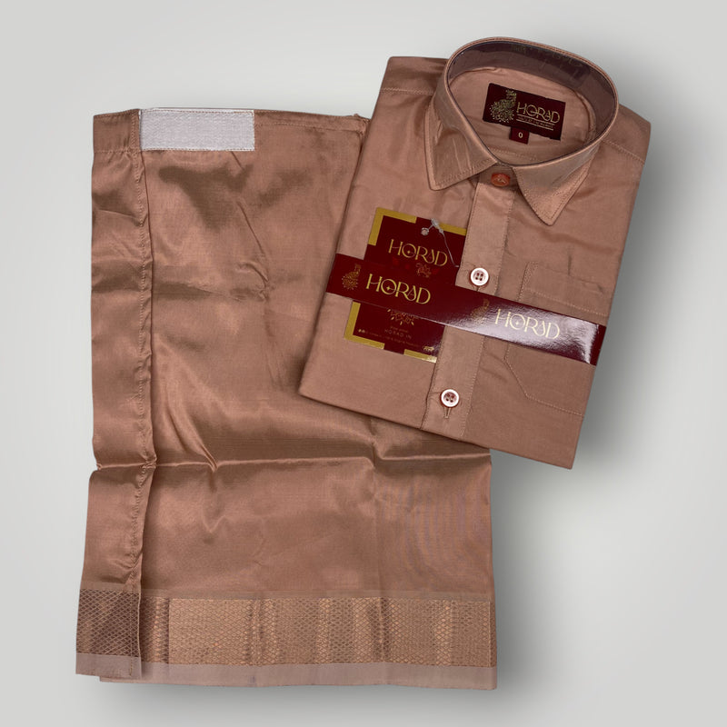 Horad Premium Art Silk Dad and Son Copper  Shirt + Welcro Dhoti