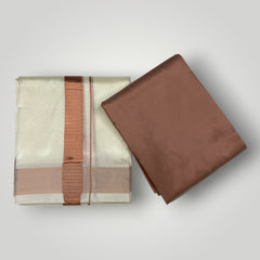 HORAD Premium Art Silk Cream Dhoti with Copper Shirt Material