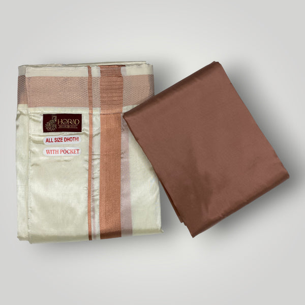 HORAD Premium Art Silk Cream  Welcro Dhoti with Copper Shirt Material