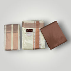 HORAD Premium Art Silk Cream Welcro Dhoti with Copper Shirt Material + Angavastram