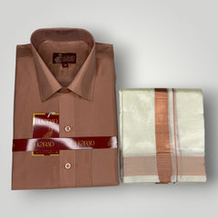 Horad Premium Art Silk Copper  Shirt + Cream Dhoti