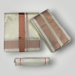 HORAD Premium Art Silk Cream Dhoti + Angavastram + Belt (9X5)