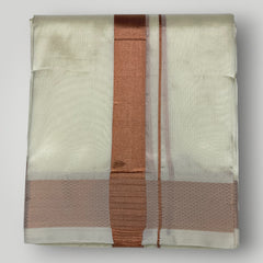 Horad Premium Art Silk Cream Shirt + Cream with Copper Dhoti +  Angavastram