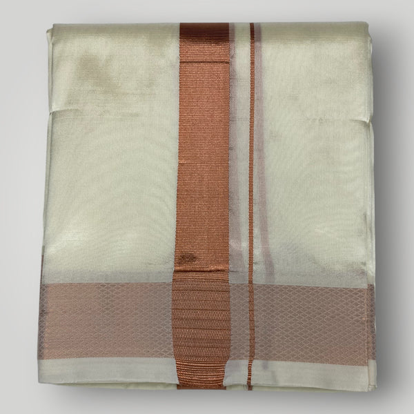 Horad Premium Art Silk Copper Shirt + Cream  Dhoti +  Angavastram