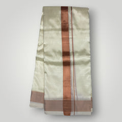 HORAD Premium Art Silk Cream Dhoti + Angavastram + Belt