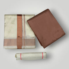 HORAD Premium Art Silk Cream Dhoti with Copper Shirt Material + Belt