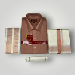Horad Premium Art Silk Copper Shirt + Cream Dhoti +  Angavastram + Belt